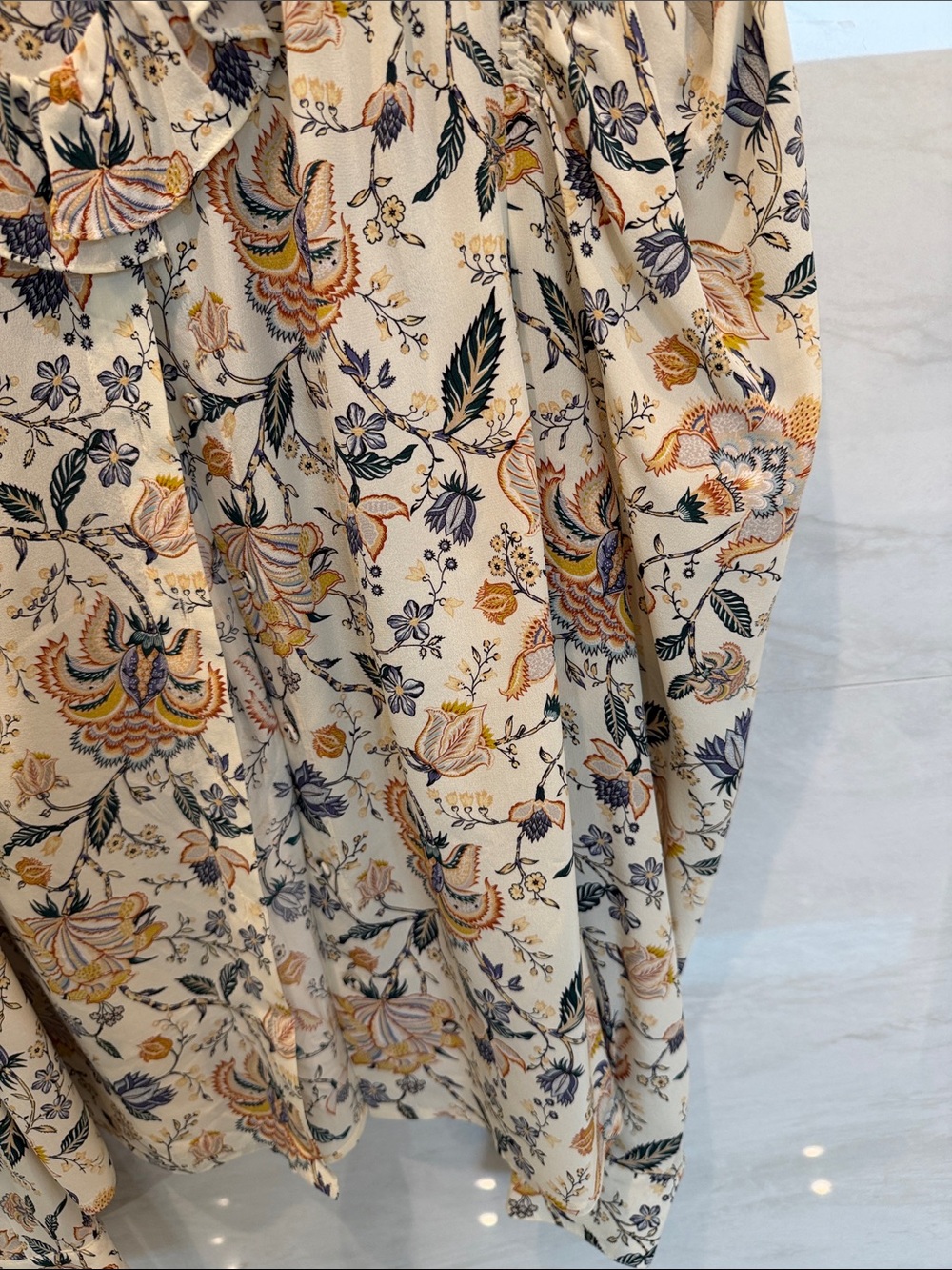 Ulla Johnson Cream Floral Ruffle-Neck Blouse - Picture 3 of 5